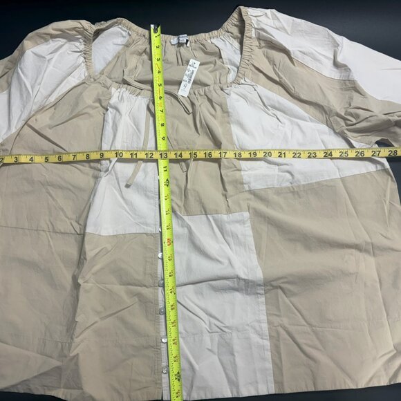 Madewell NWT Patchwork Tie Front Poplin Top in Summer Dune Size 2X MSRP $108 - Picture 7 of 7